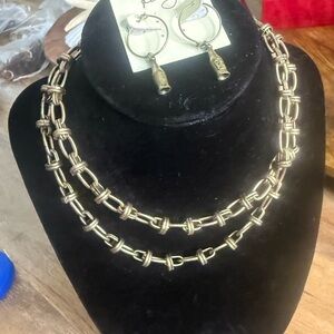 Hardware graduated Brassy Gold Chain Necklace and Wine Bottle Earring Set, nwt